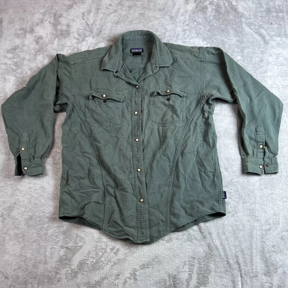 Patagonia Womens Green Farriers Work Long Sleeve Button Up Shirt Regular Size LG